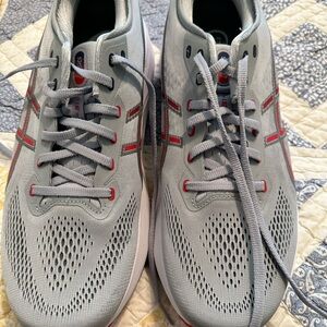 Gray and Rust ASICS Athletic Shoes